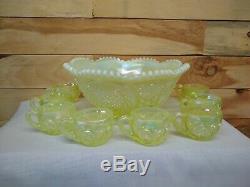 Fenton Topaz Opalescent Punch Bowl Set With 8 Punch Cups