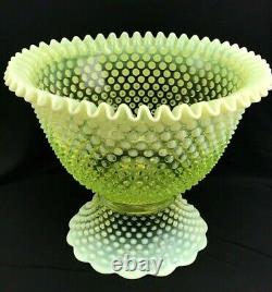 Fenton Vaseline Uranium Glass Large Hobnail Topaz Punch Bowl, 12 Cups, Ladle