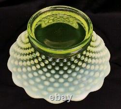 Fenton Vaseline Uranium Glass Large Hobnail Topaz Punch Bowl, 12 Cups, Ladle