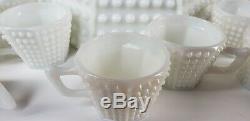 Fenton Vintage Hobnail White Milk Glass Punch Bowl Set with (12) Cups
