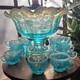 Fenton Westminster Opalescent Flo Blue 14 Piece Grape Panaled Punch Bowl Set