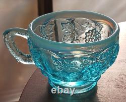 Fenton Westminster Opalescent Flo Blue 14 Piece Grape Panaled Punch Bowl Set