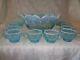 Fenton Westmoreland Blue Opalescent Grape Punch Bowl Set with12 Cups