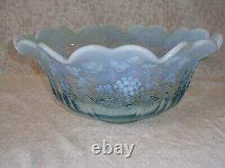 Fenton Westmoreland Blue Opalescent Grape Punch Bowl Set with12 Cups