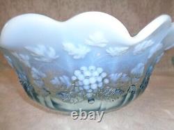 Fenton Westmoreland Blue Opalescent Grape Punch Bowl Set with12 Cups