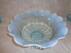 Fenton Westmoreland Blue Opalescent Grape Punch Bowl Set with12 Cups