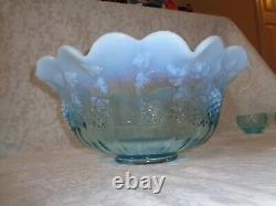 Fenton Westmoreland Blue Opalescent Grape Punch Bowl Set with12 Cups