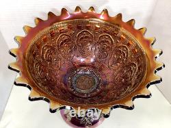 Fenton Wreath Of Roses Amethyst Carnival Glass Punch Bowl withBase Vintage SCARCE