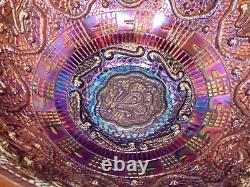 Fenton Wreath Of Roses Amethyst Carnival Glass Punch Bowl withBase Vintage SCARCE