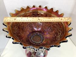Fenton Wreath Of Roses Amethyst Carnival Glass Punch Bowl withBase Vintage SCARCE