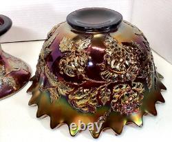 Fenton Wreath Of Roses Amethyst Carnival Glass Punch Bowl withBase Vintage SCARCE