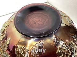 Fenton Wreath Of Roses Amethyst Carnival Glass Punch Bowl withBase Vintage SCARCE