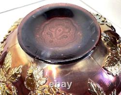 Fenton Wreath Of Roses Amethyst Carnival Glass Punch Bowl withBase Vintage SCARCE
