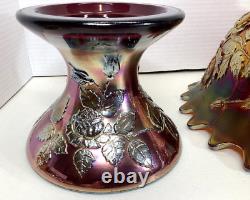 Fenton Wreath Of Roses Amethyst Carnival Glass Punch Bowl withBase Vintage SCARCE