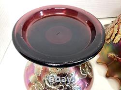 Fenton Wreath Of Roses Amethyst Carnival Glass Punch Bowl withBase Vintage SCARCE