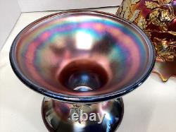 Fenton Wreath Of Roses Amethyst Carnival Glass Punch Bowl withBase Vintage SCARCE