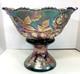 Fenton Wreath Of Roses Green Carnival Glass Punch Bowl withBase Vintage SCARCE