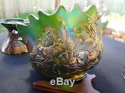 Fenton Wreath Of Roses Punch Bowl & Stand