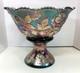 Fenton Wreath Of Roses Punch Bowl withBase Green Carnival Glass Vintage RARE