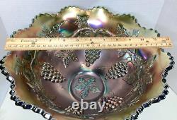 Fenton Wreath Of Roses Punch Bowl withBase Green Carnival Glass Vintage RARE