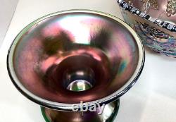 Fenton Wreath Of Roses Punch Bowl withBase Green Carnival Glass Vintage RARE