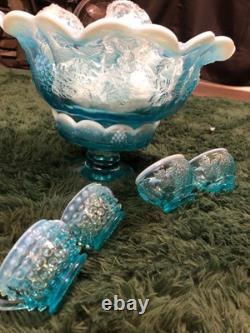 Fenton glass punch bowl set vintage