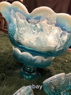 Fenton glass punch bowl set vintage