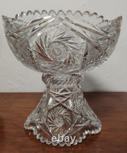 Fine Antique Abp American Brilliant Period 2 Piece Cut Glass Punch Bowl