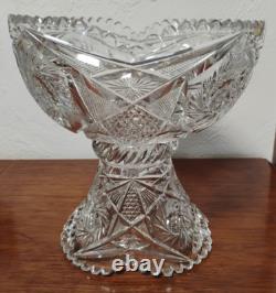 Fine Antique Abp American Brilliant Period 2 Piece Cut Glass Punch Bowl