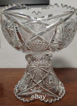 Fine Antique Abp American Brilliant Period 2 Piece Cut Glass Punch Bowl