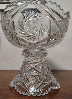 Fine Antique Abp American Brilliant Period 2 Piece Cut Glass Punch Bowl