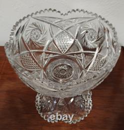 Fine Antique Abp American Brilliant Period 2 Piece Cut Glass Punch Bowl