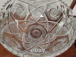 Fine Antique Abp American Brilliant Period 2 Piece Cut Glass Punch Bowl