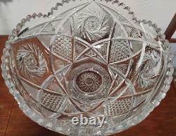 Fine Antique Abp American Brilliant Period 2 Piece Cut Glass Punch Bowl