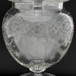 Fine Antique Dutch Sterling Silver & Intaglio Etched Glass 16.5 Tall Punch Bowl