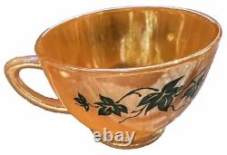 Fire King Anchor Hocking Glass Punch Bowl Cups Set 12 Peach Luster MCM HTF Rare