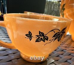 Fire King Anchor Hocking Glass Punch Bowl Cups Set 12 Peach Luster MCM HTF Rare