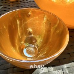 Fire King Anchor Hocking Glass Punch Bowl Cups Set 12 Peach Luster MCM HTF Rare