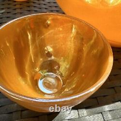 Fire King Anchor Hocking Glass Punch Bowl Cups Set 12 Peach Luster MCM HTF Rare