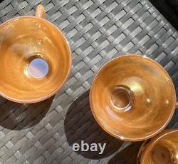Fire King Anchor Hocking Glass Punch Bowl Cups Set 12 Peach Luster MCM HTF Rare