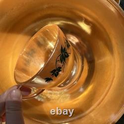 Fire King Anchor Hocking Glass Punch Bowl Cups Set 12 Peach Luster MCM HTF Rare