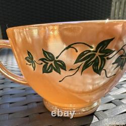 Fire King Anchor Hocking Glass Punch Bowl Cups Set 12 Peach Luster MCM HTF Rare