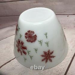 Fire King Egg Nog Christmas Punch Bowl 6 Mugs Base Set Vintage Snowflakes MCM