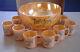 Fire King Peach Lustre Tom & Jerry Punch Bowl WithPedestal & 8 Cups