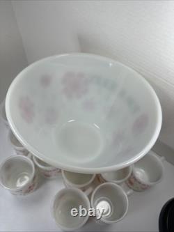 Fire King Tom Jerry Punch Bowl Set 11 Mugs Glass Holiday Egg Nog Red White