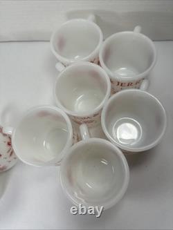 Fire King Tom Jerry Punch Bowl Set 11 Mugs Glass Holiday Egg Nog Red White