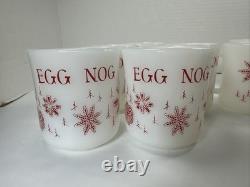 Fire King Tom Jerry Punch Bowl Set 11 Mugs Glass Holiday Egg Nog Red White