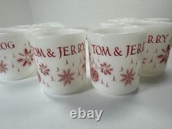 Fire King Tom Jerry Punch Bowl Set 11 Mugs Glass Holiday Egg Nog Red White