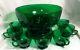 Forest Green Anchor Hocking Punch Bowl Stand 11 Footed Glasses