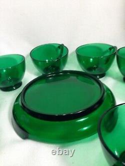 Forest Green Anchor Hocking Punch Bowl Stand 11 Footed Glasses